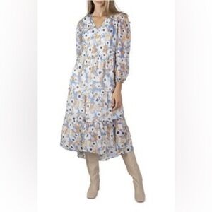 Joie Floral Printed Balloon Long Sleeve Tiered Maxi Dress NWOT